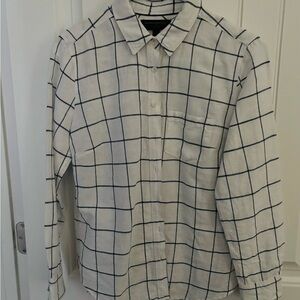 Banana Republic White Shirt with Navy Windowpane Check